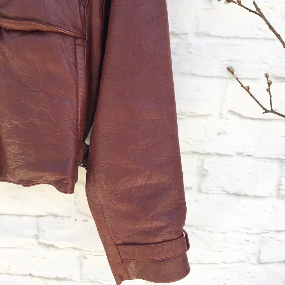 Sea Dream Womens Brown Zip Lined Leather Bomber Jacket 10